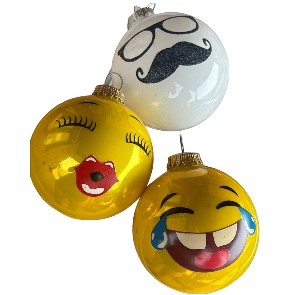 Lot of 3 Metallic Emoticons LOL Moustache Hugs & Kisses Plastic Ornaments 4"